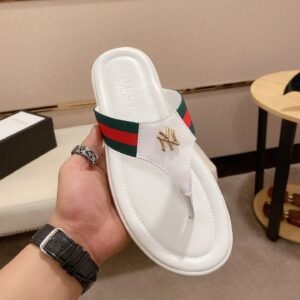Gucci Co-branded Webbing Casual Style White Flip-Flops