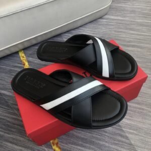 BALLY Classic Minimalist Casual Black and White Color-block Slides