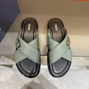 Dior Cross-strap Light Luxury Grey-green Slide Sandals