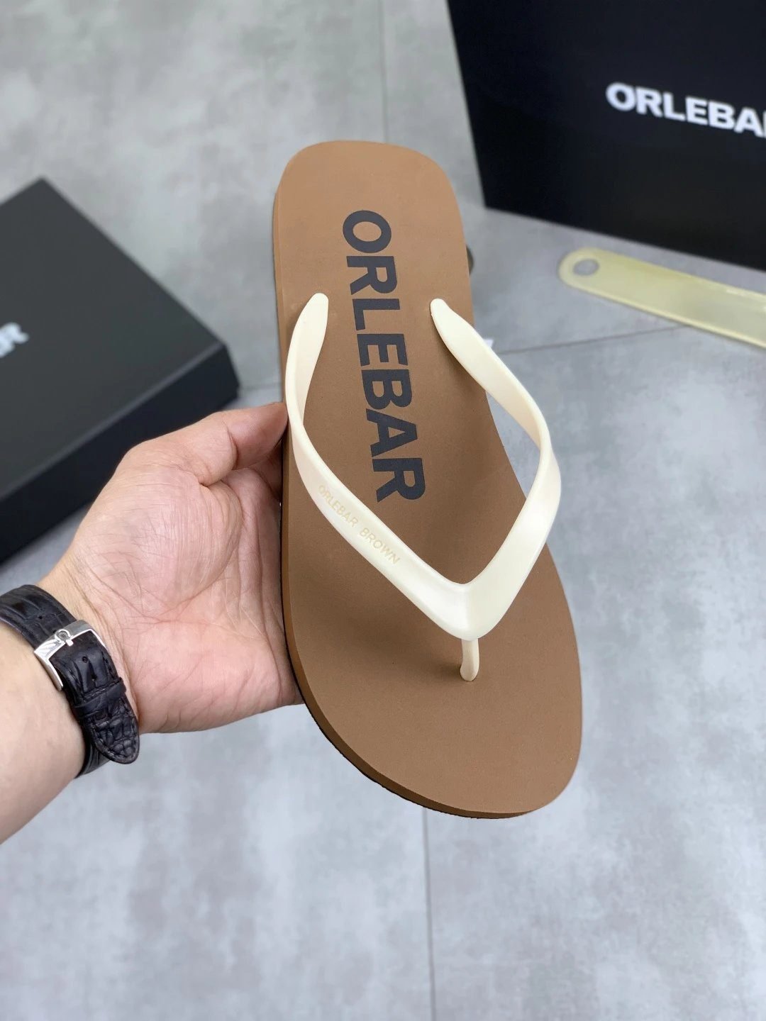 ORLEBAR BROWN Classic Casual Brown Spliced Flip-Flops