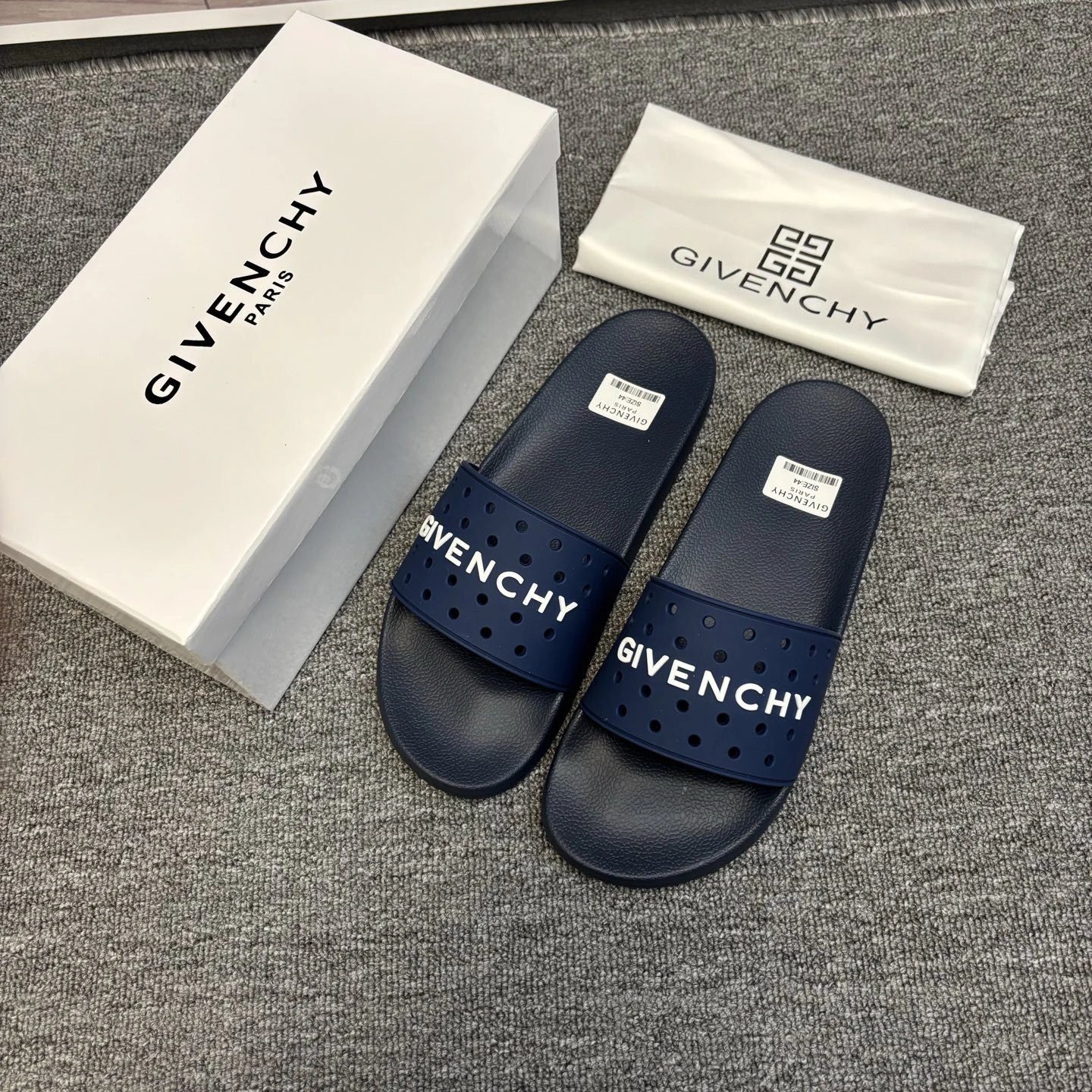 Givenchy Letter Cut-out Trendy Style Navy Blue Slides