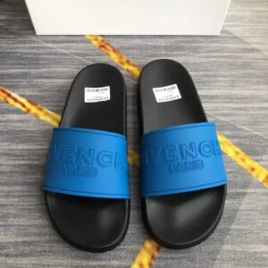 Givenchy Classic Embossed Edgy Blue & Black One-Strap Slide Sandals