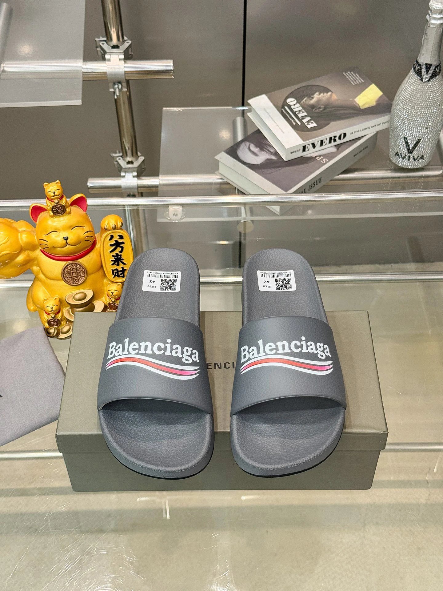 Balenciaga Casual Color Stripe Gray Slide Slippers