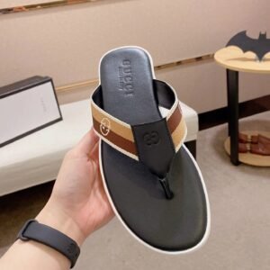 Gucci Double G Series Casual Style Black and Brown Flip-Flops