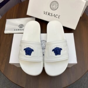 Versace Medusa Light Luxury Style White Slide Sandals