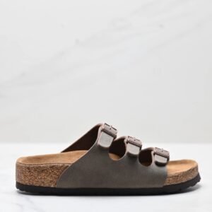 BIRKENSTOCK Three-Buckle Casual Grey Slides