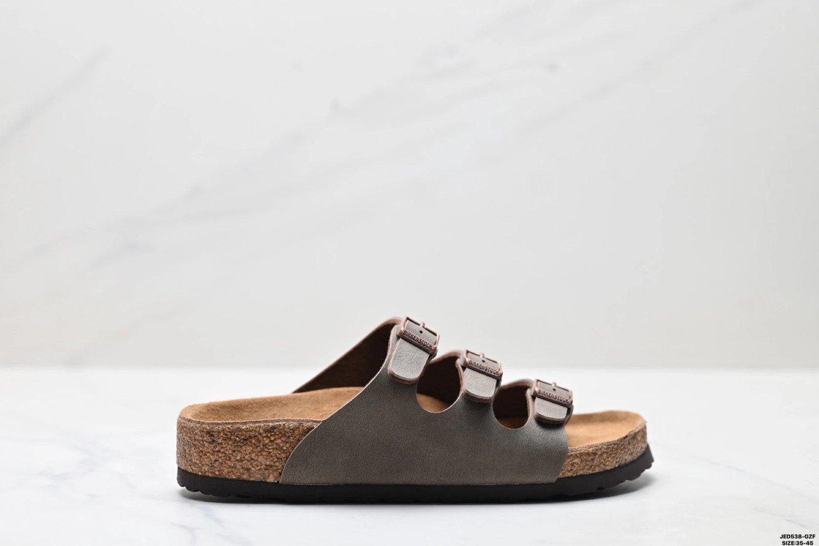 BIRKENSTOCK Three-Buckle Casual Grey Slides