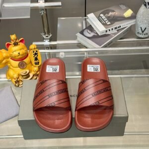 Balenciaga Letter Print Streetwear Brand Reddish Brown Slide Sandals