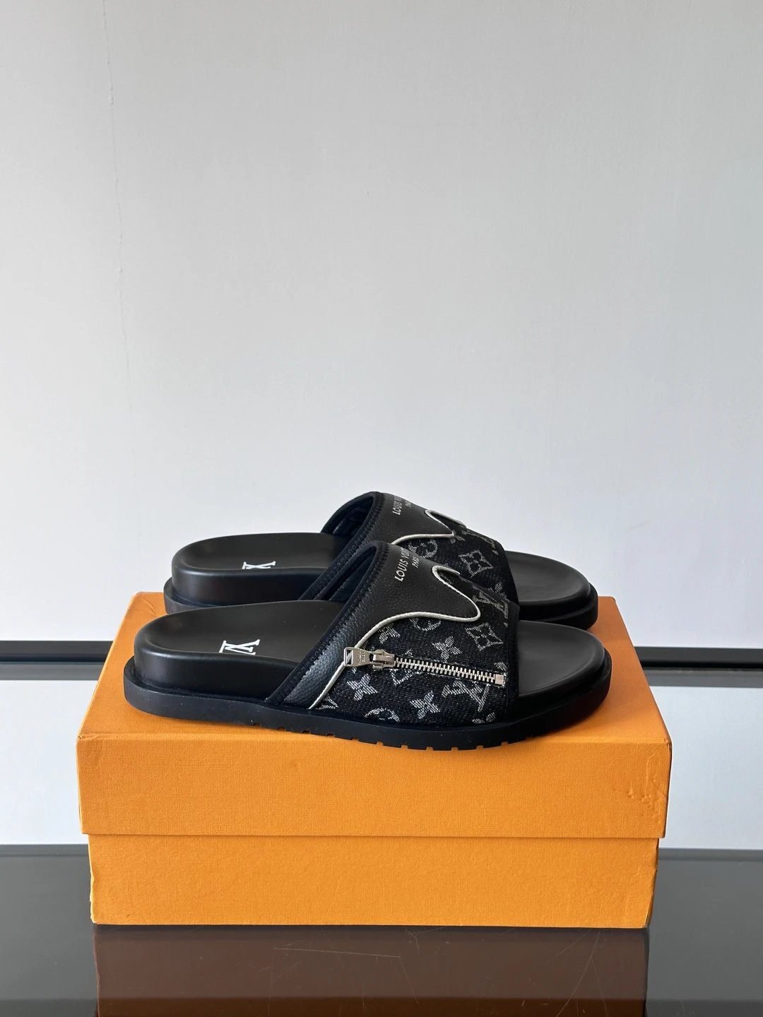 Louis Vuitton Classic Monogram Trendy Black Slides