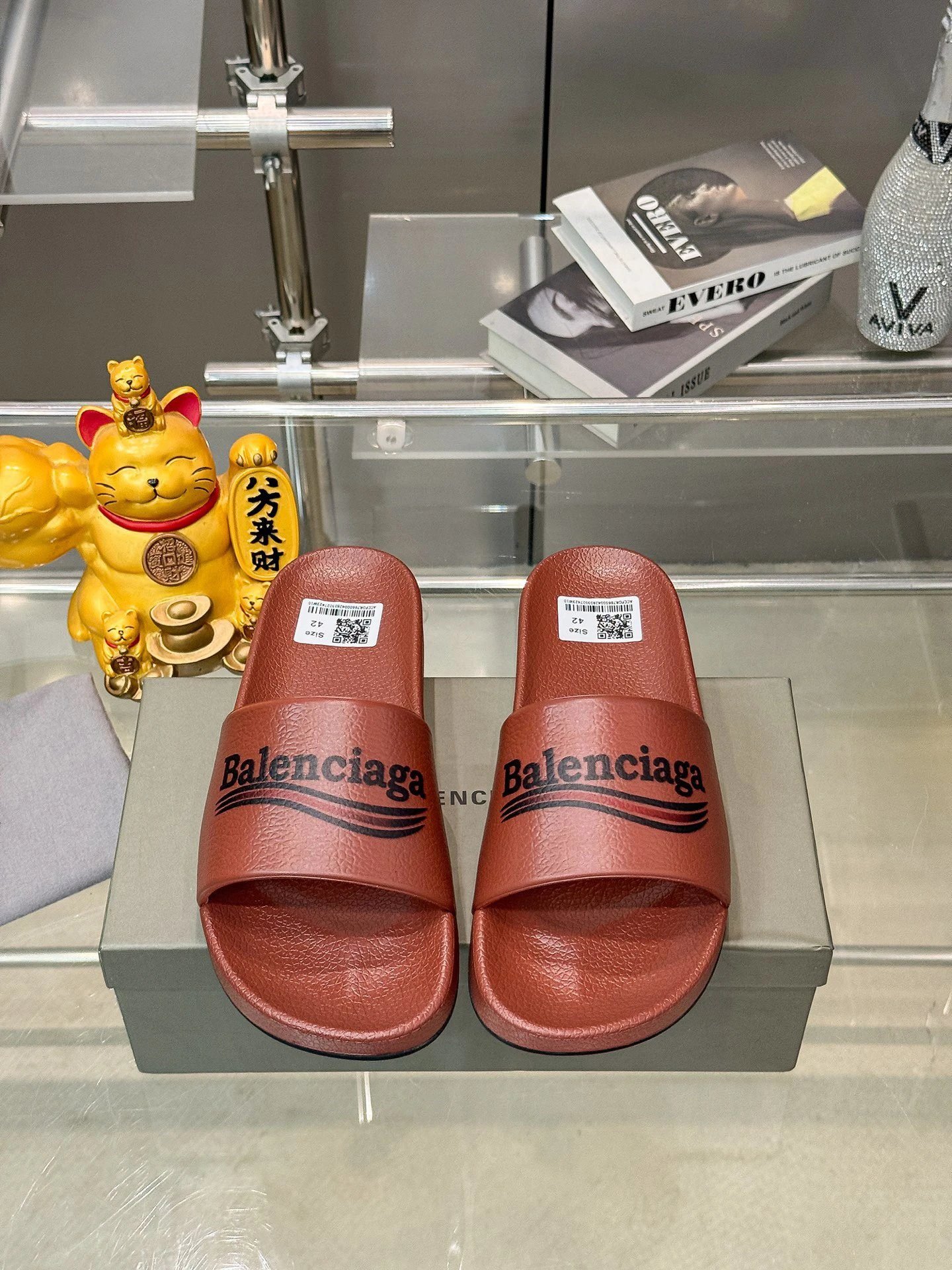 Balenciaga Printed Casual Red-Brown Slippers