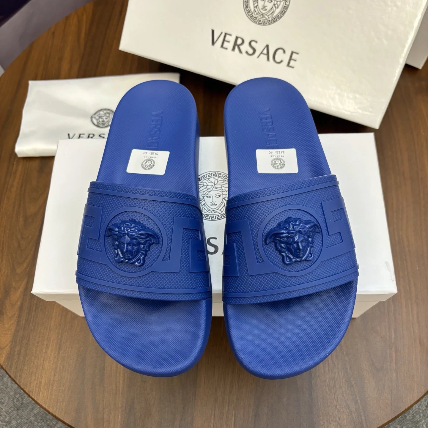 Versace Medusa Light Luxury Trendy Brand Blue Slides