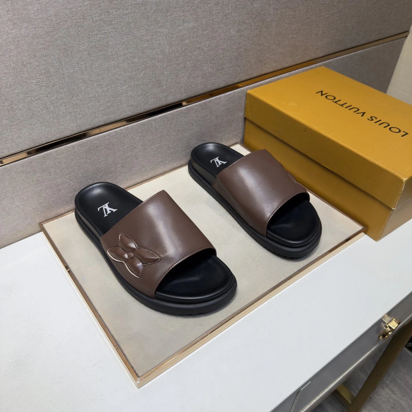 Louis Vuitton Monogram Casual Style Brown Slides