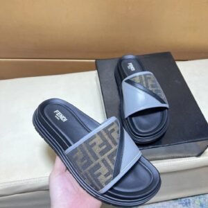 Fendi FF Monogram Casual Grey-Paneled Slides