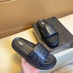 Fendi FF Collection Light Luxury Style Black Slides