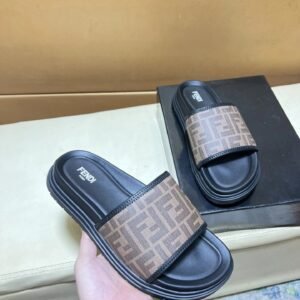 Fendi FF Monogram Vintage Style Brown and Black Slide Sandals