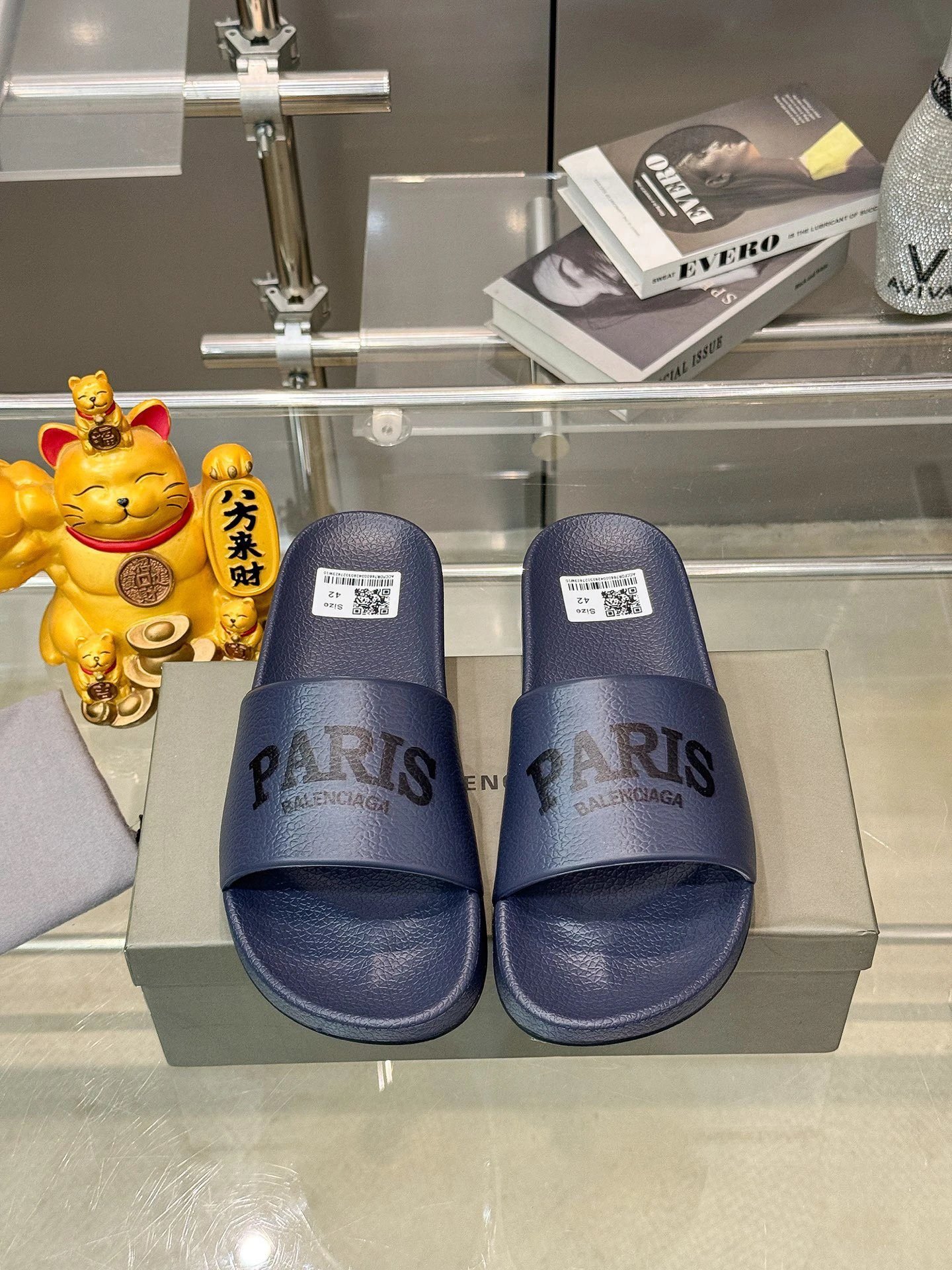 Balenciaga Paris Casual Style Navy Blue Slide Sandals