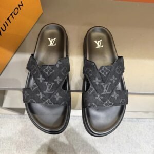 Louis Vuitton Monogram Light Luxury Style Black Slides