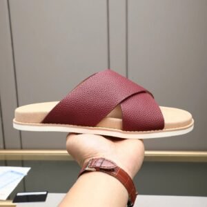 Brunello Cucinelli Casual Style Burgundy Genuine Leather Slides