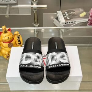Dolce & Gabbana DG Black and White Striped Casual Slippers