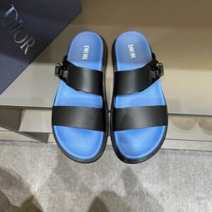 Dior Casual Collection Minimalist Style Blue and Black Slide Sandals