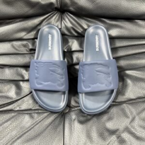 Burberry Equestrian Knight Collection Minimalist Grey-Blue Slide Sandals
