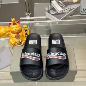 Balenciaga Trendy Color-Stripe Black Slippers