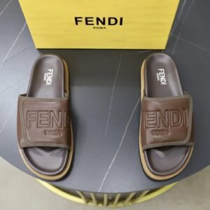 Fendi Roma Light Luxury Style Brown Slides