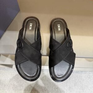 Dior Classic Casual Style Black Criss-Cross Slide Sandals