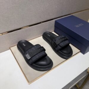 Dior Monogram Casual Style Black Slippers