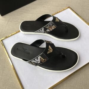 Armani Trendy Brand Printed Light Luxury Style Black Flip-Flops