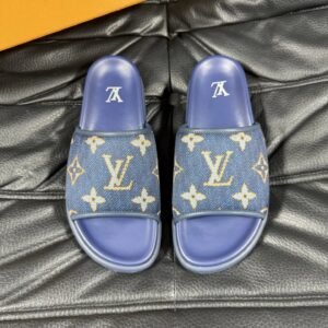 Louis Vuitton Classic Monogram Vintage Style Blue Slide Sandals