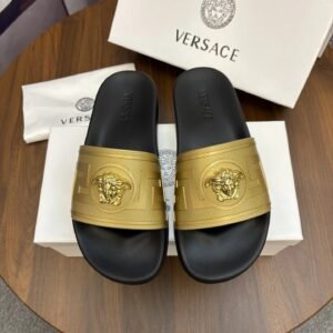 Versace Medusa Luxury Style Black & Gold Slide Sandals