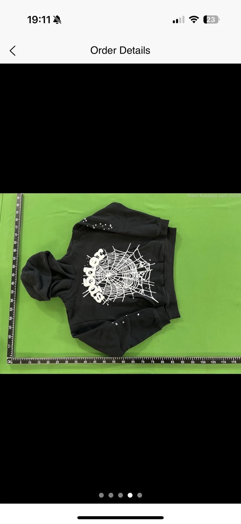 Sp5der Hoodie QC Photo 2026 - Detailed quality check showing spiderweb design and stitching
