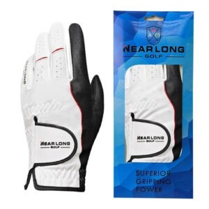 NEARLONG White Golf Glove with Red Trim