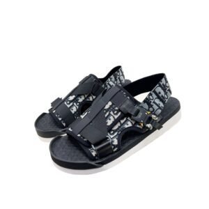 Dior Monogram Trendy Style Black and Grey Sandals