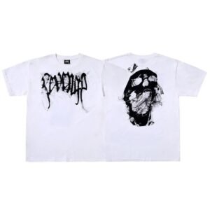 Revenge White Skull Graphic T-Shirt Streetwear Look