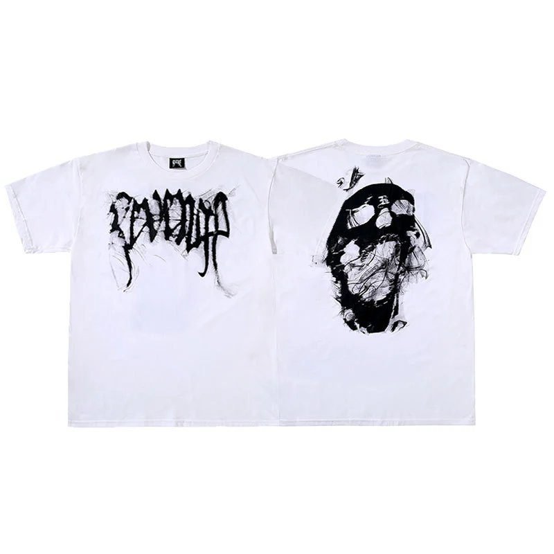 Revenge White Skull Graphic T-Shirt Streetwear Look