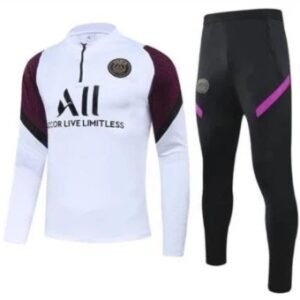 Paris Saint-Germain 2020-21 Half-Purple Sleeve Detail White Training Tracksuit Set Resort Wear