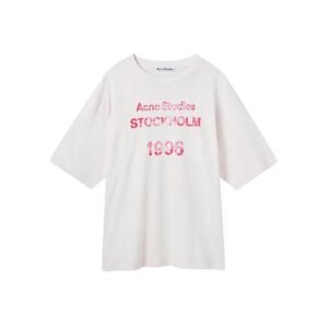 Acne Studios 2090-80 White Pink Lettering Style Ac908046 Stockholm Logo T-Shirt Resort Wear