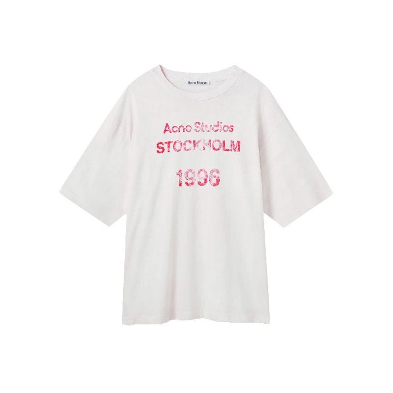 Acne Studios 2090-80 White Pink Lettering Style Ac908046 Stockholm Logo T-Shirt Resort Wear