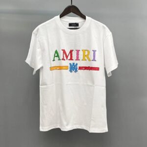 Amiri Color-Letter Graphic White Records Graphic T-Shirt Travel Styling