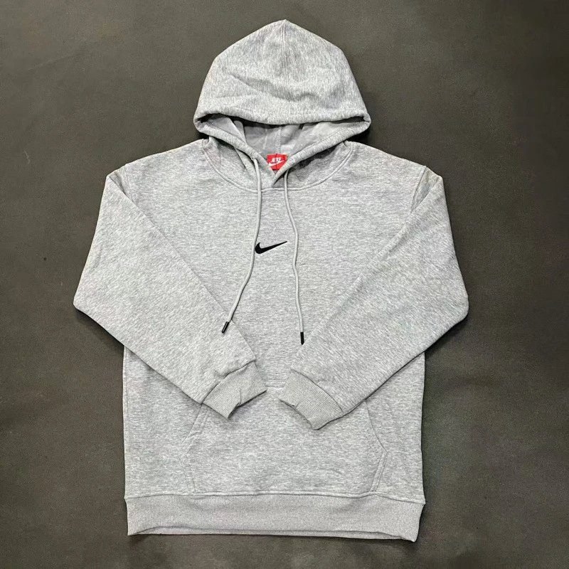 Nike Small-Logo Detail Gray Zip Hoodie Statement Graphic Swoosh