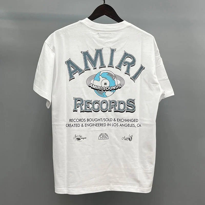 Amiri Letter Graphic White Blue Records Graphic T-Shirt Clean Colorway