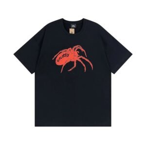 Stussy Black Spider Graphic T-Shirt Travel Styling Logo