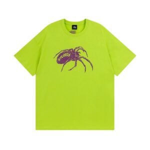 Stussy Fluorescent Green Spider Graphic T-Shirt Weekend Wear Logo