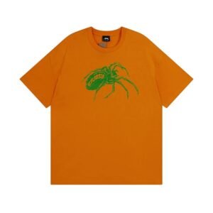 Stussy Orange Spider Graphic T-Shirt Streetwear Look Logo
