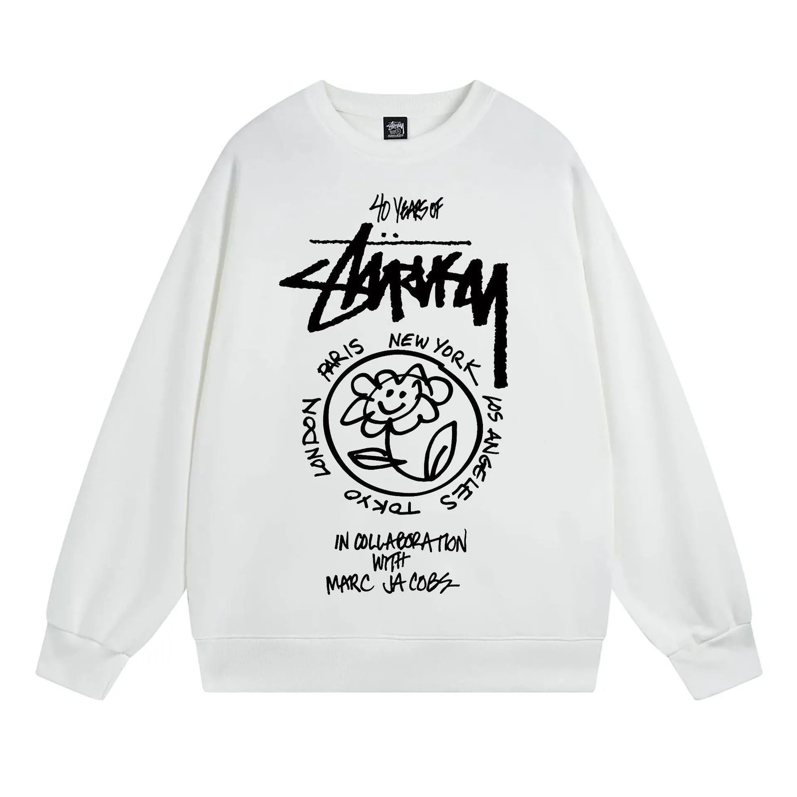 Stussy White Style 539 Graphic SweatShirt Airport Outfit