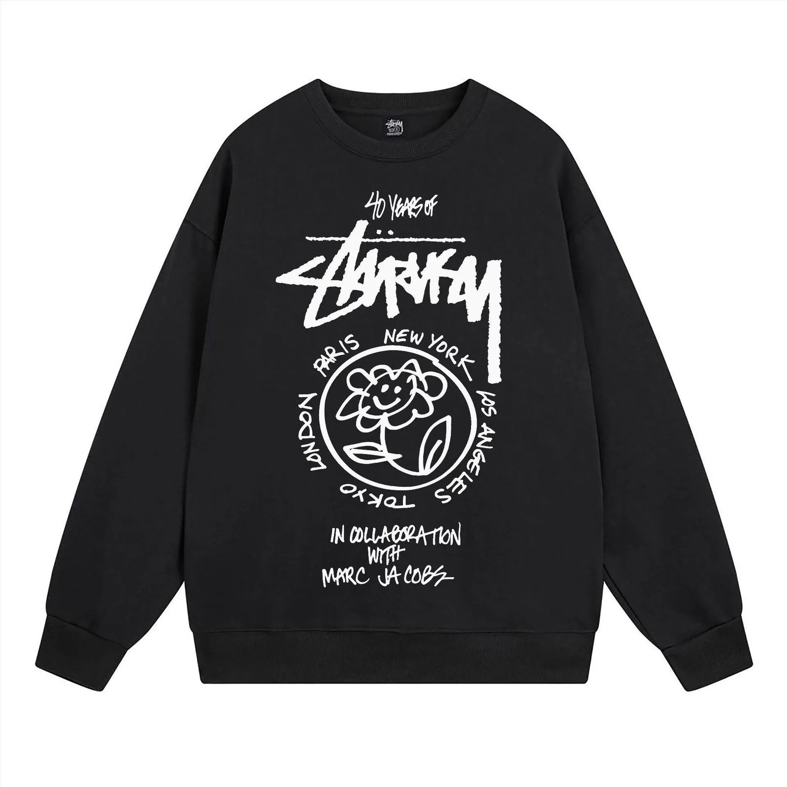 Stussy Black Style 539 Graphic SweatShirt Campus Look