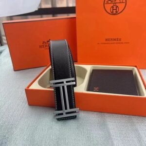 Hermes Clean Leather-Look Styling Reversible Leather Belt Travel Styling